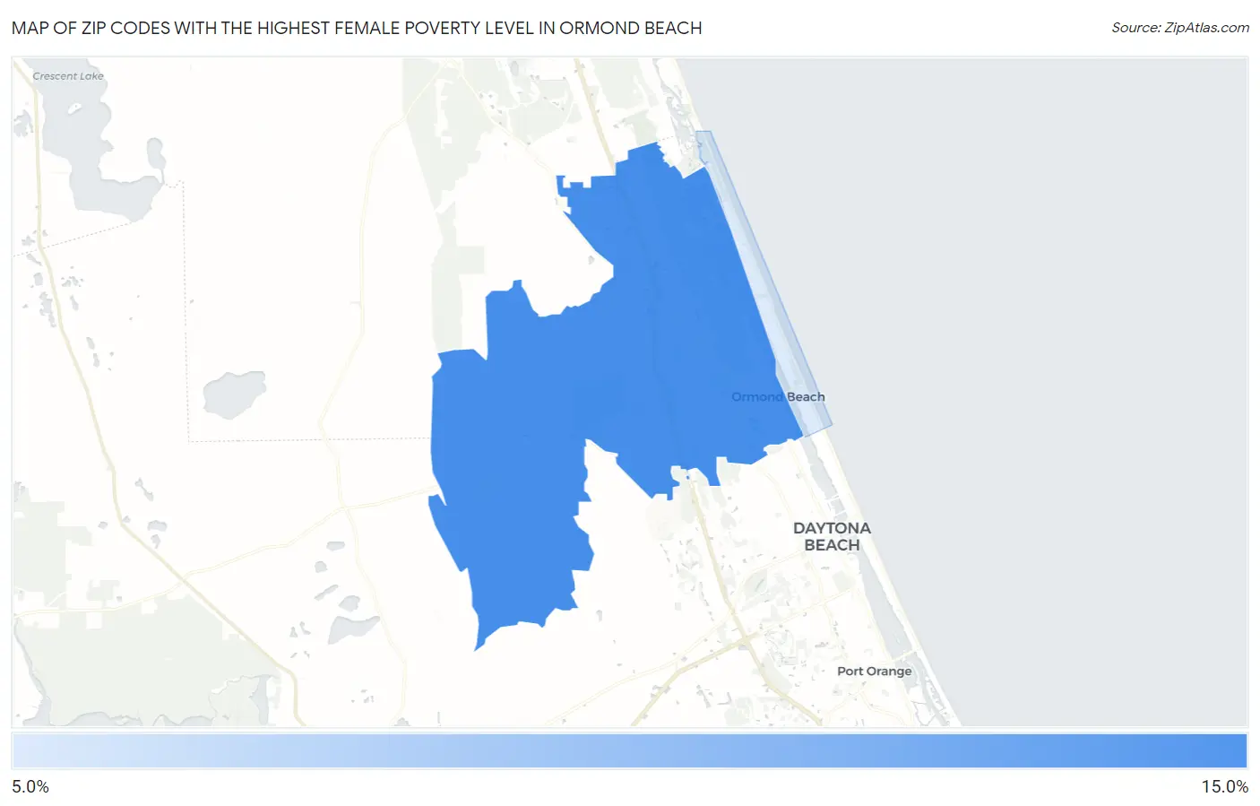 Zip Codes with the Highest Female Poverty Level in Ormond Beach Map