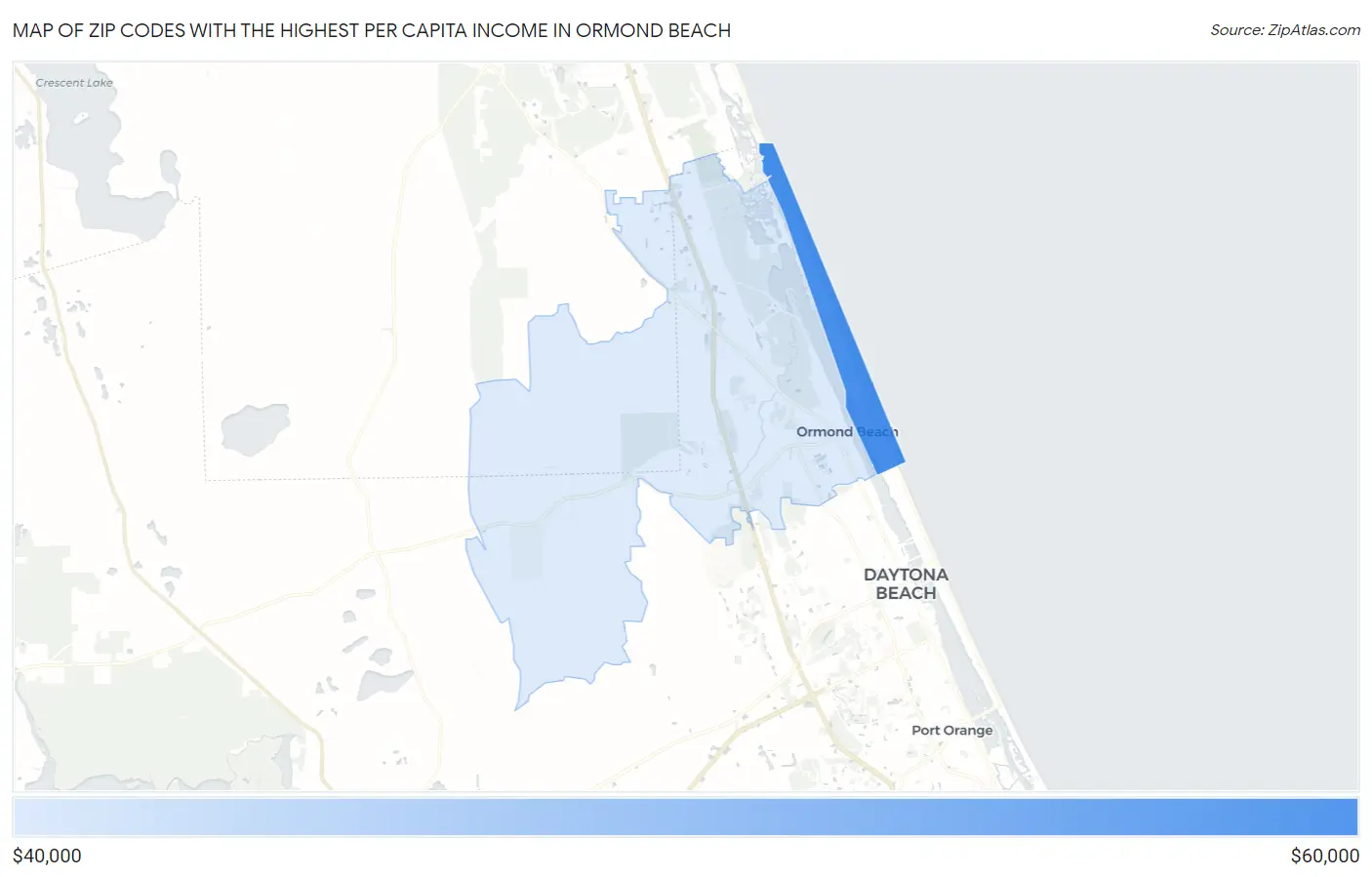 Zip Codes with the Highest Per Capita Income in Ormond Beach Map
