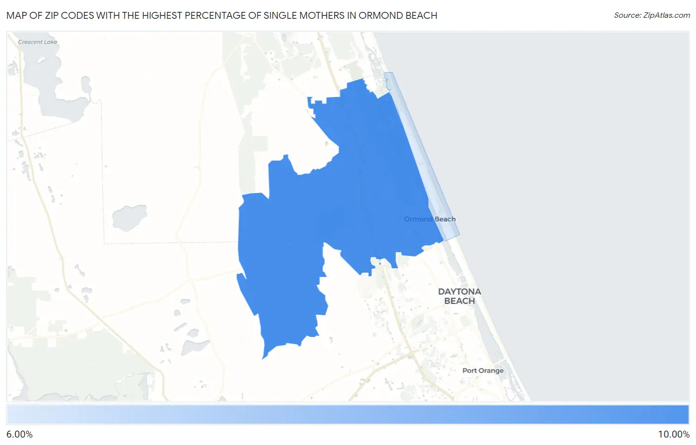 Zip Codes with the Highest Percentage of Single Mothers in Ormond Beach Map