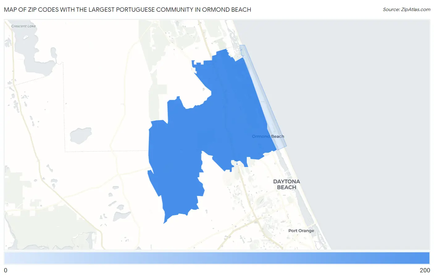 Zip Codes with the Largest Portuguese Community in Ormond Beach Map