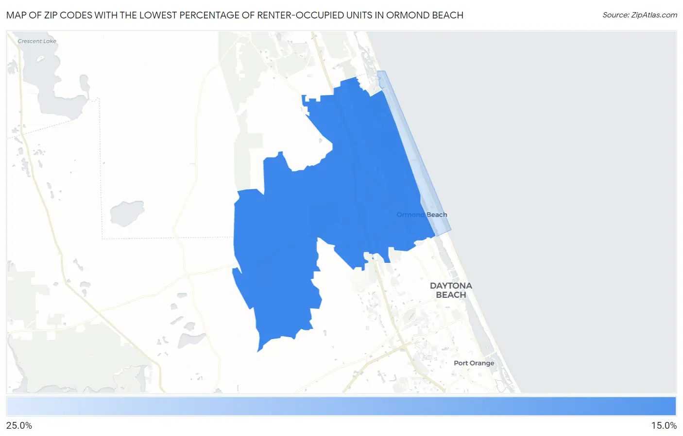 Zip Codes with the Lowest Percentage of Renter-Occupied Units in Ormond Beach Map