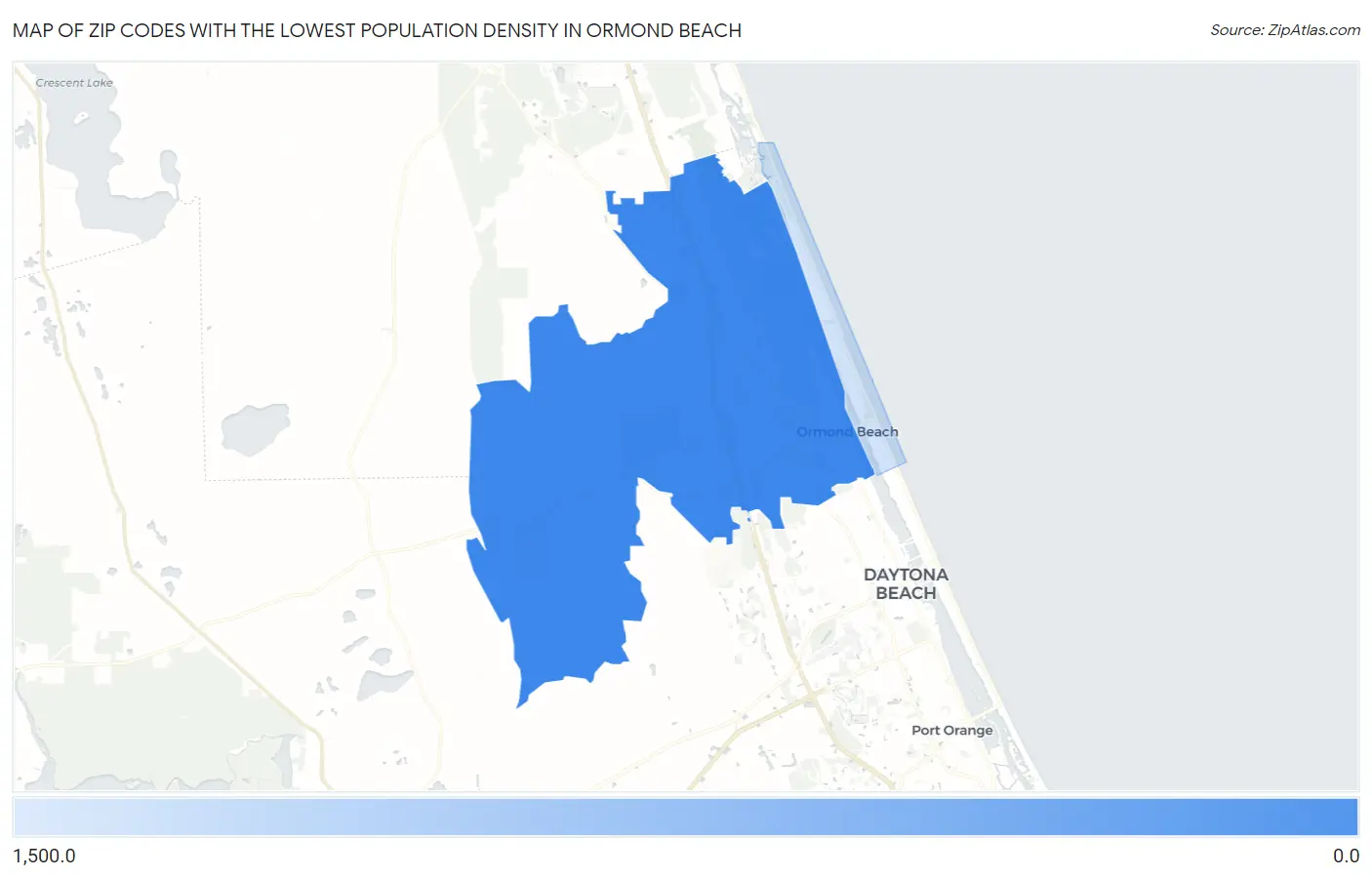 Zip Codes with the Lowest Population Density in Ormond Beach Map