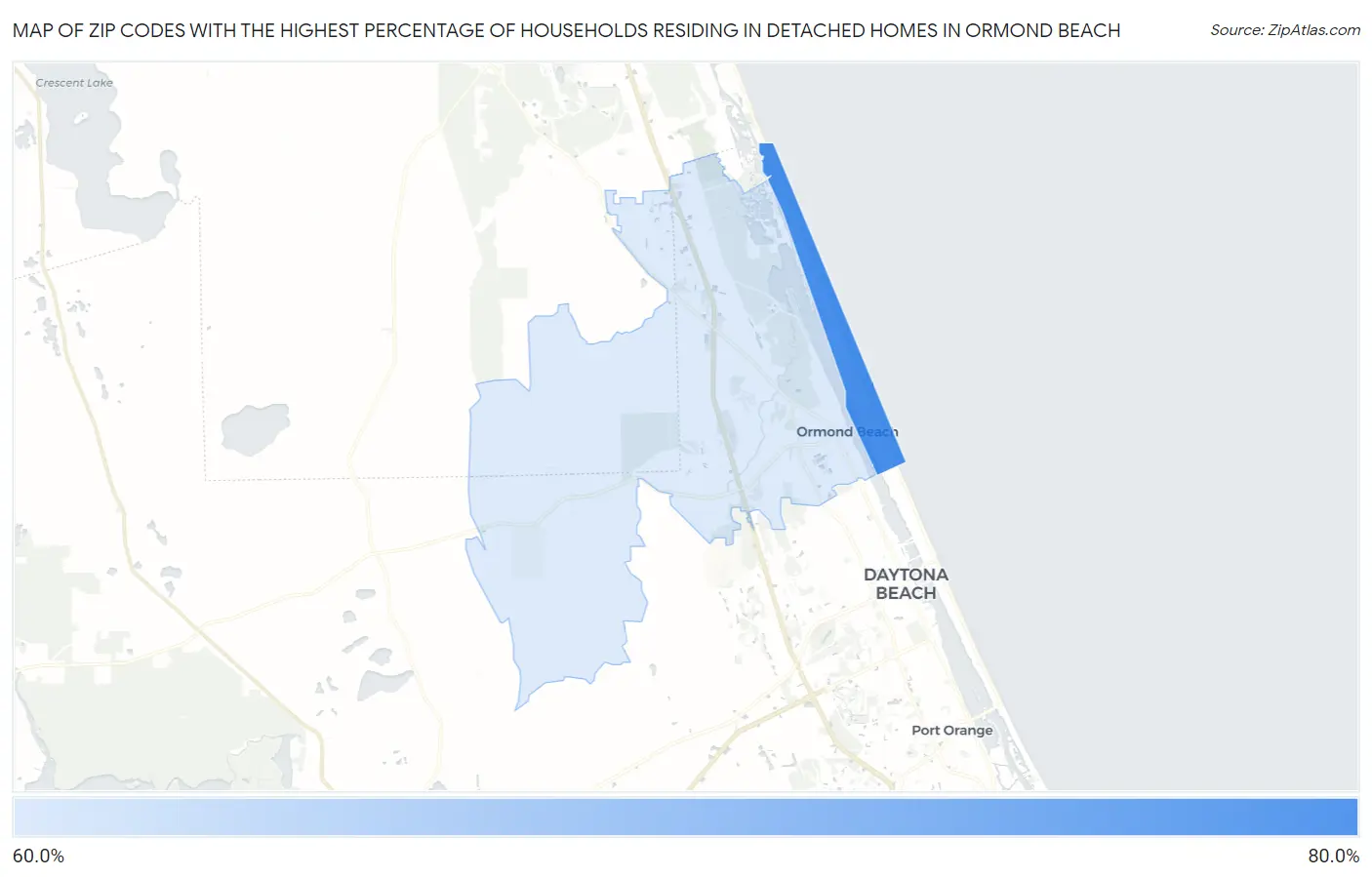 Zip Codes with the Highest Percentage of Households Residing in Detached Homes in Ormond Beach Map