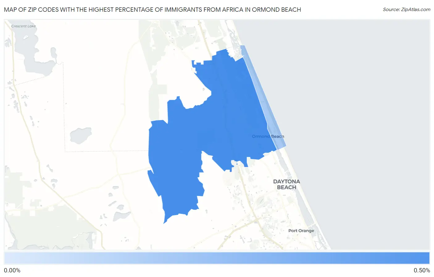 Zip Codes with the Highest Percentage of Immigrants from Africa in Ormond Beach Map
