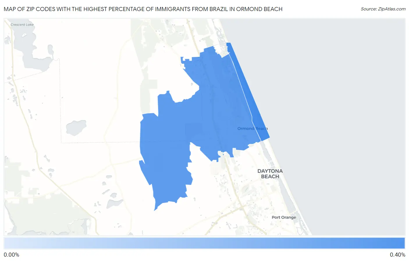 Zip Codes with the Highest Percentage of Immigrants from Brazil in Ormond Beach Map