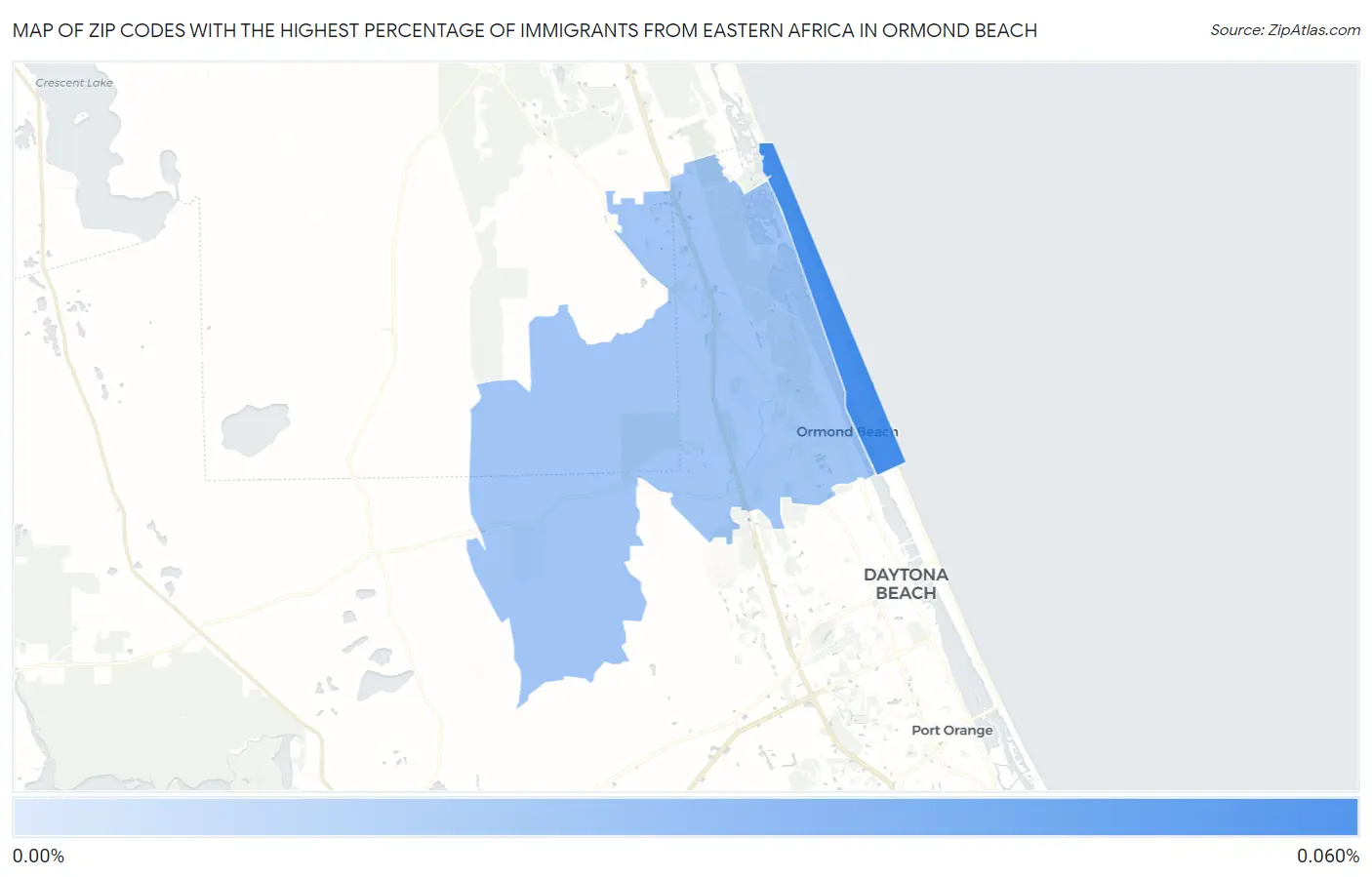 Zip Codes with the Highest Percentage of Immigrants from Eastern Africa in Ormond Beach Map