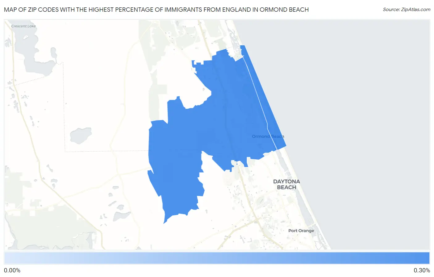 Zip Codes with the Highest Percentage of Immigrants from England in Ormond Beach Map