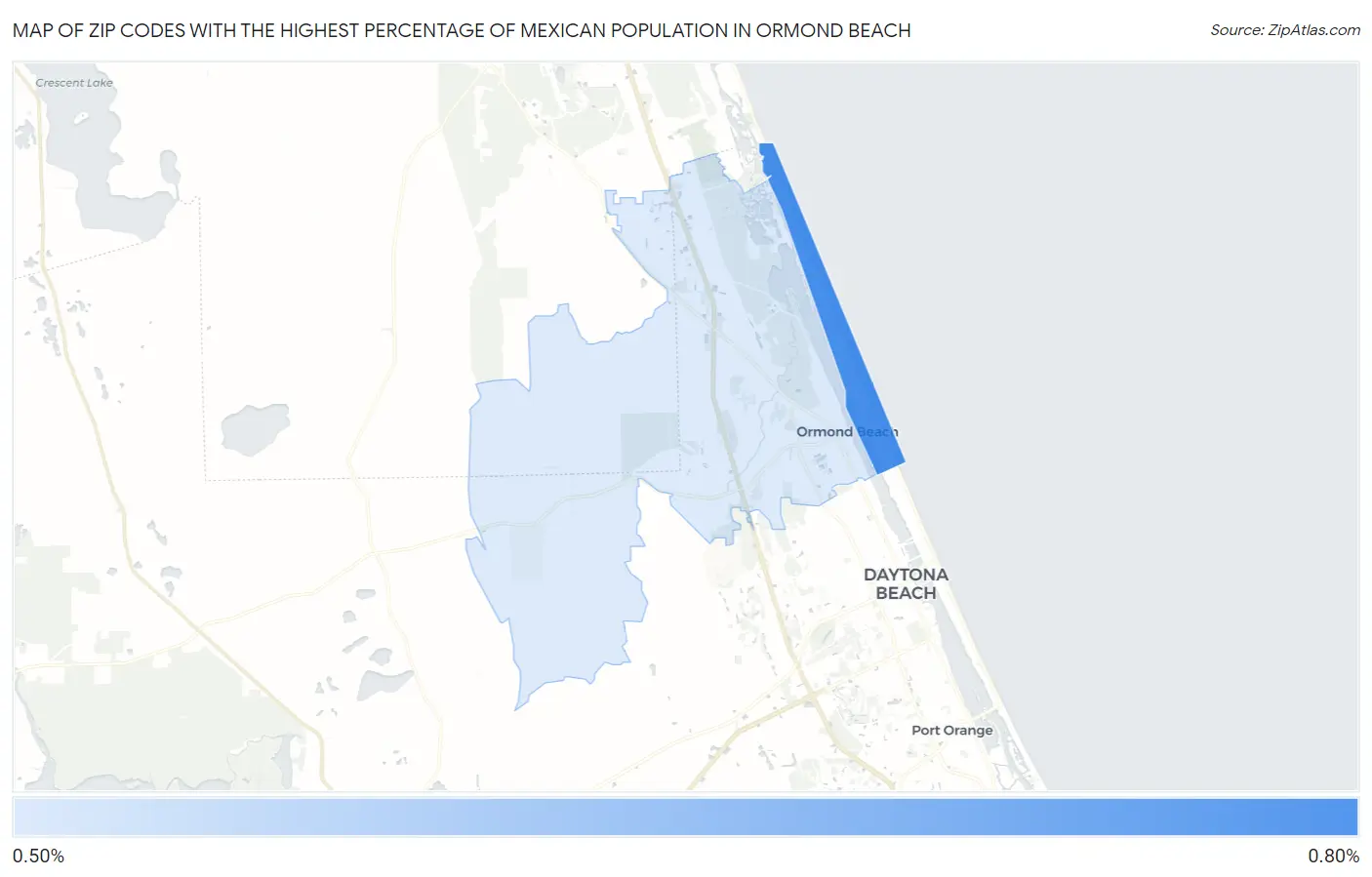 Zip Codes with the Highest Percentage of Mexican Population in Ormond Beach Map
