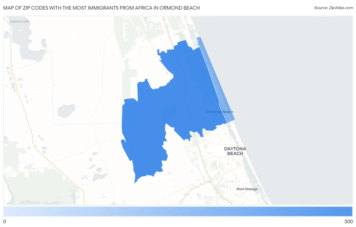 Zip Codes with the Most Immigrants from Africa in Ormond Beach Map