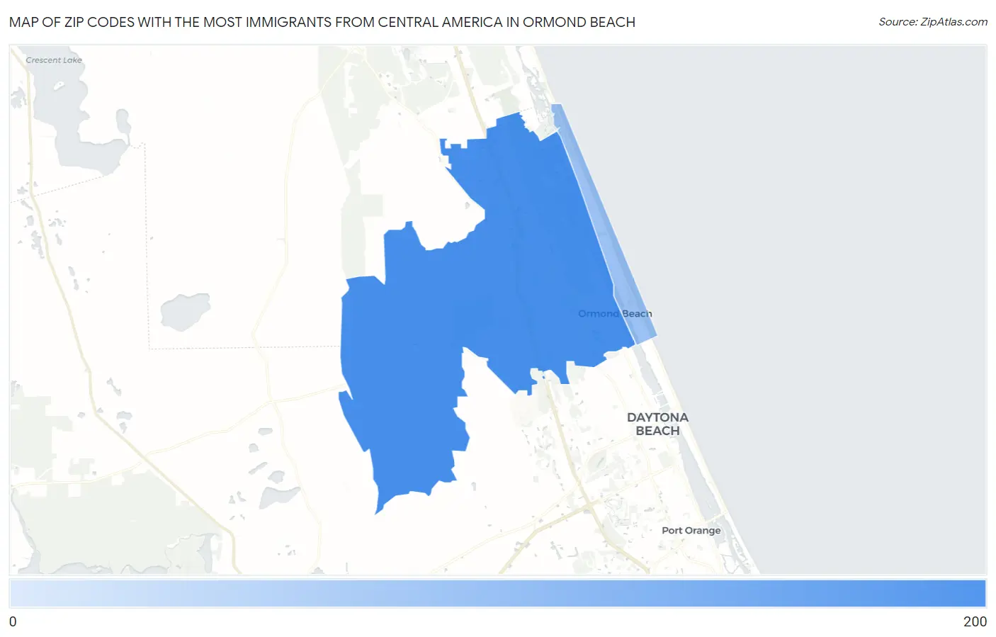 Zip Codes with the Most Immigrants from Central America in Ormond Beach Map