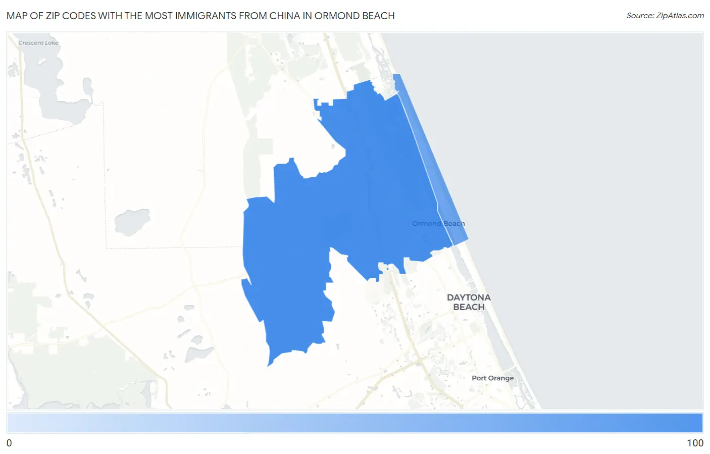 Zip Codes with the Most Immigrants from China in Ormond Beach Map