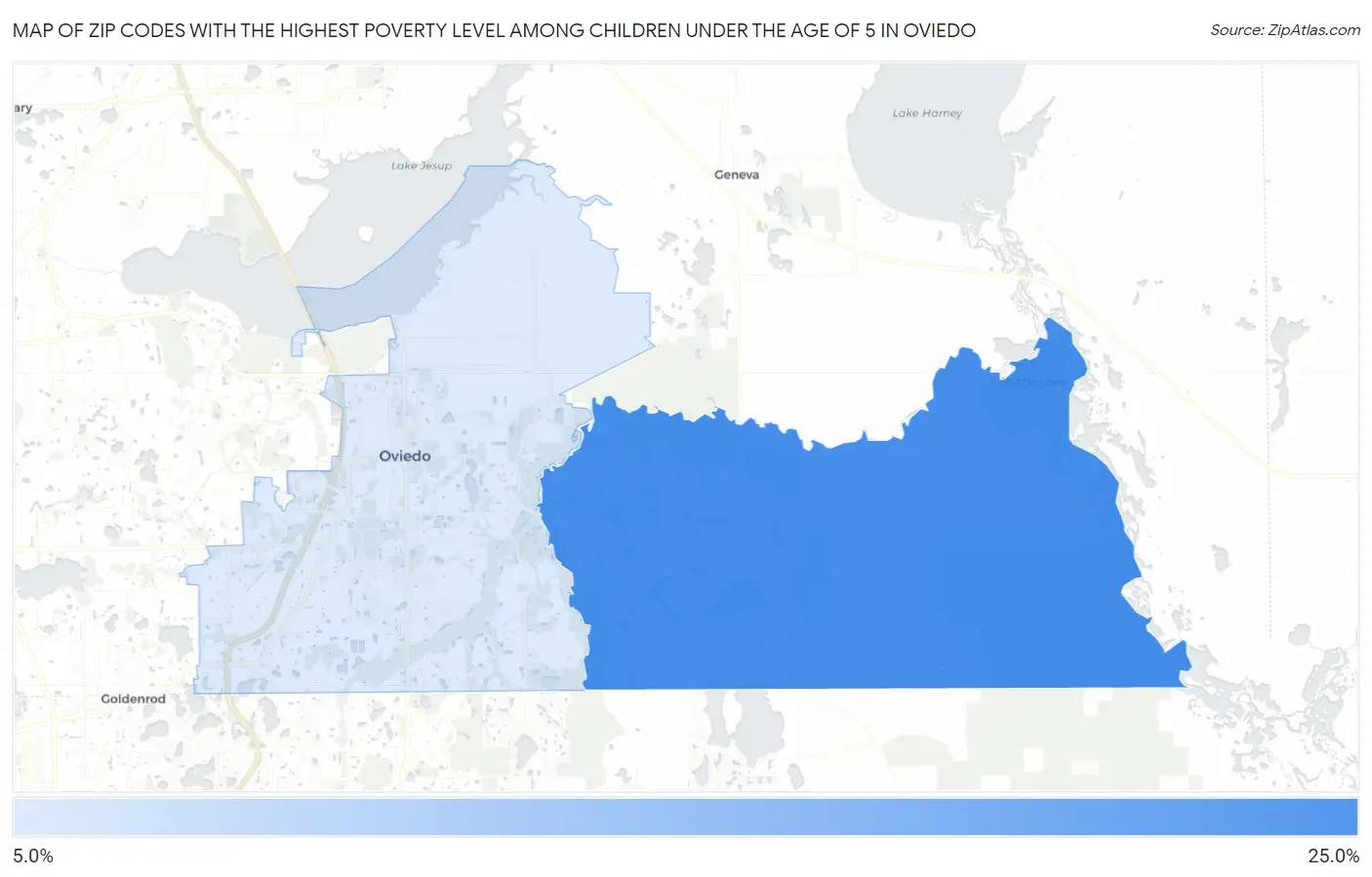 Zip Codes with the Highest Poverty Level Among Children Under the Age of 5 in Oviedo Map