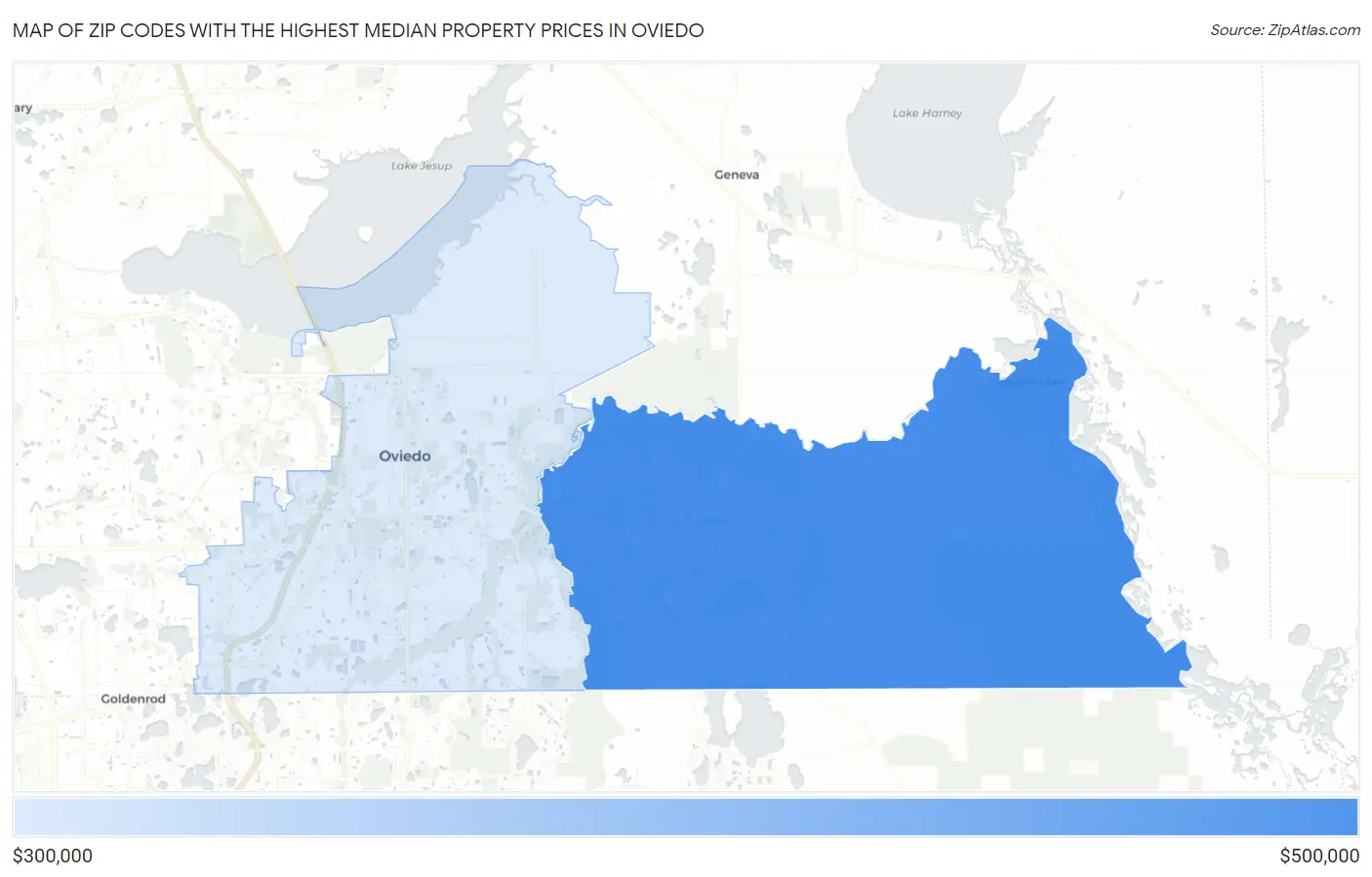 Zip Codes with the Highest Median Property Prices in Oviedo Map