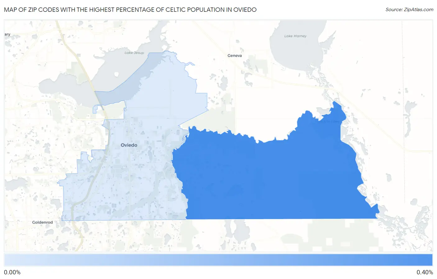 Zip Codes with the Highest Percentage of Celtic Population in Oviedo Map
