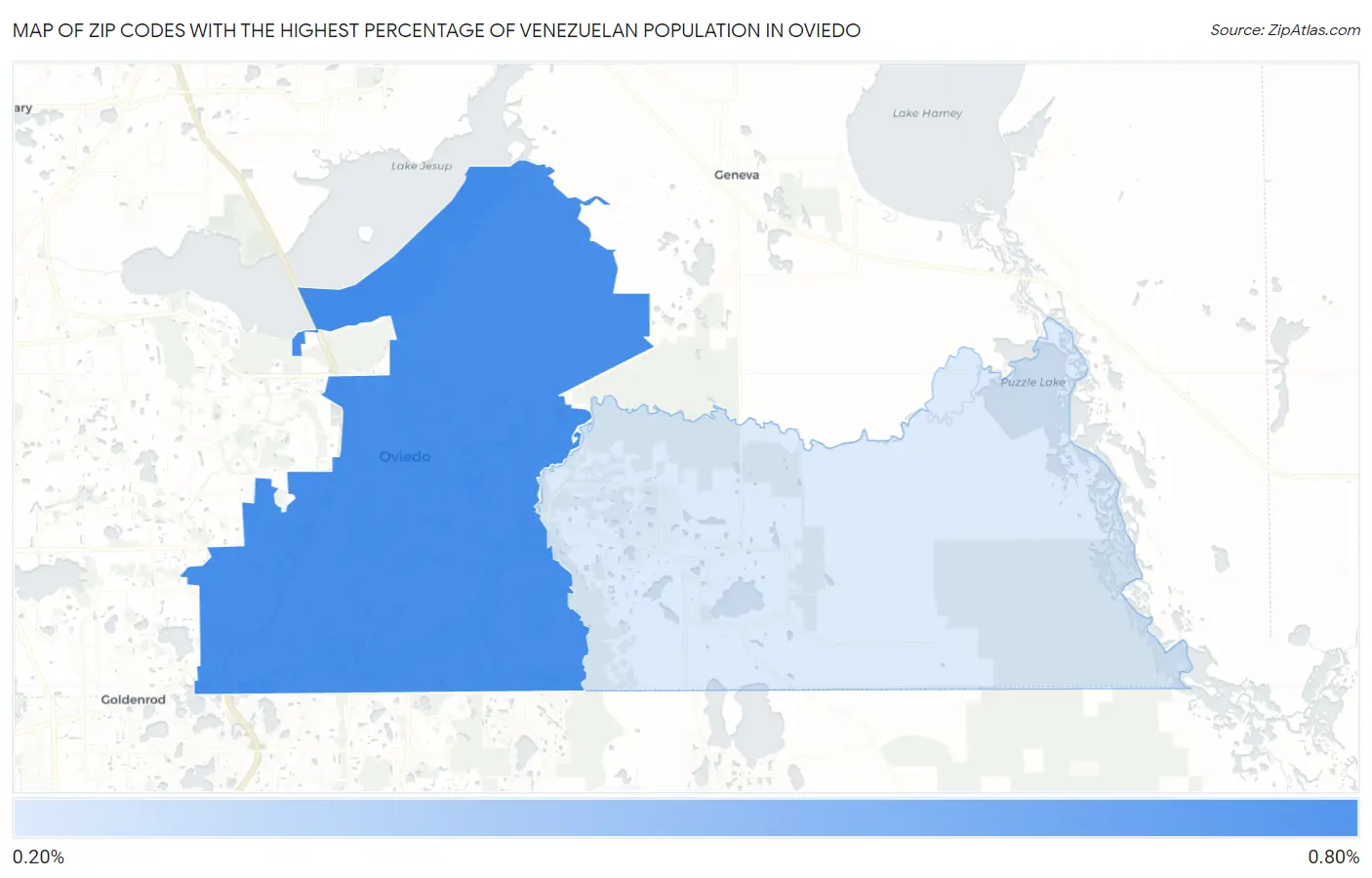 Zip Codes with the Highest Percentage of Venezuelan Population in Oviedo Map