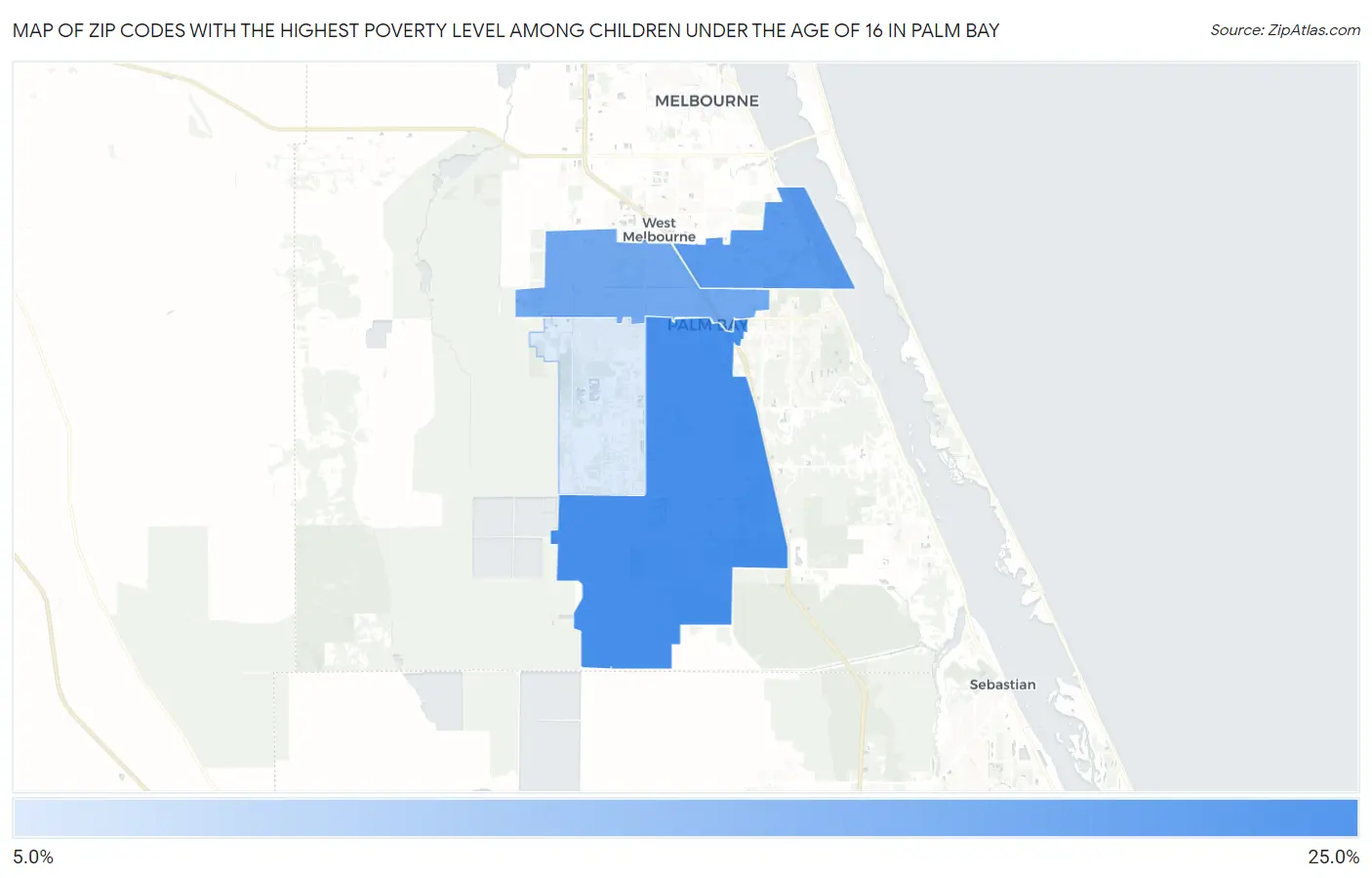 Zip Codes with the Highest Poverty Level Among Children Under the Age of 16 in Palm Bay Map