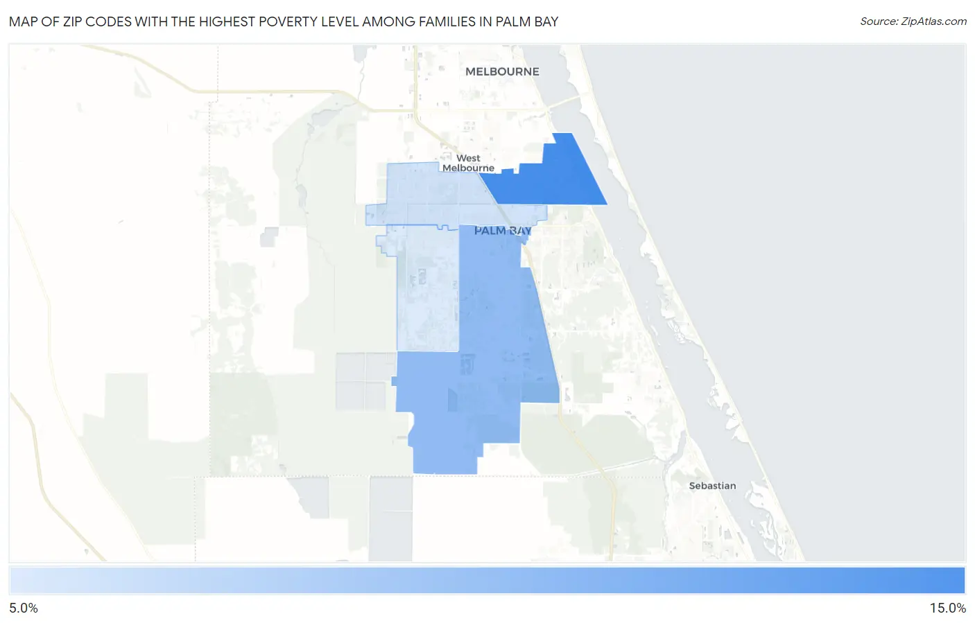 Zip Codes with the Highest Poverty Level Among Families in Palm Bay Map
