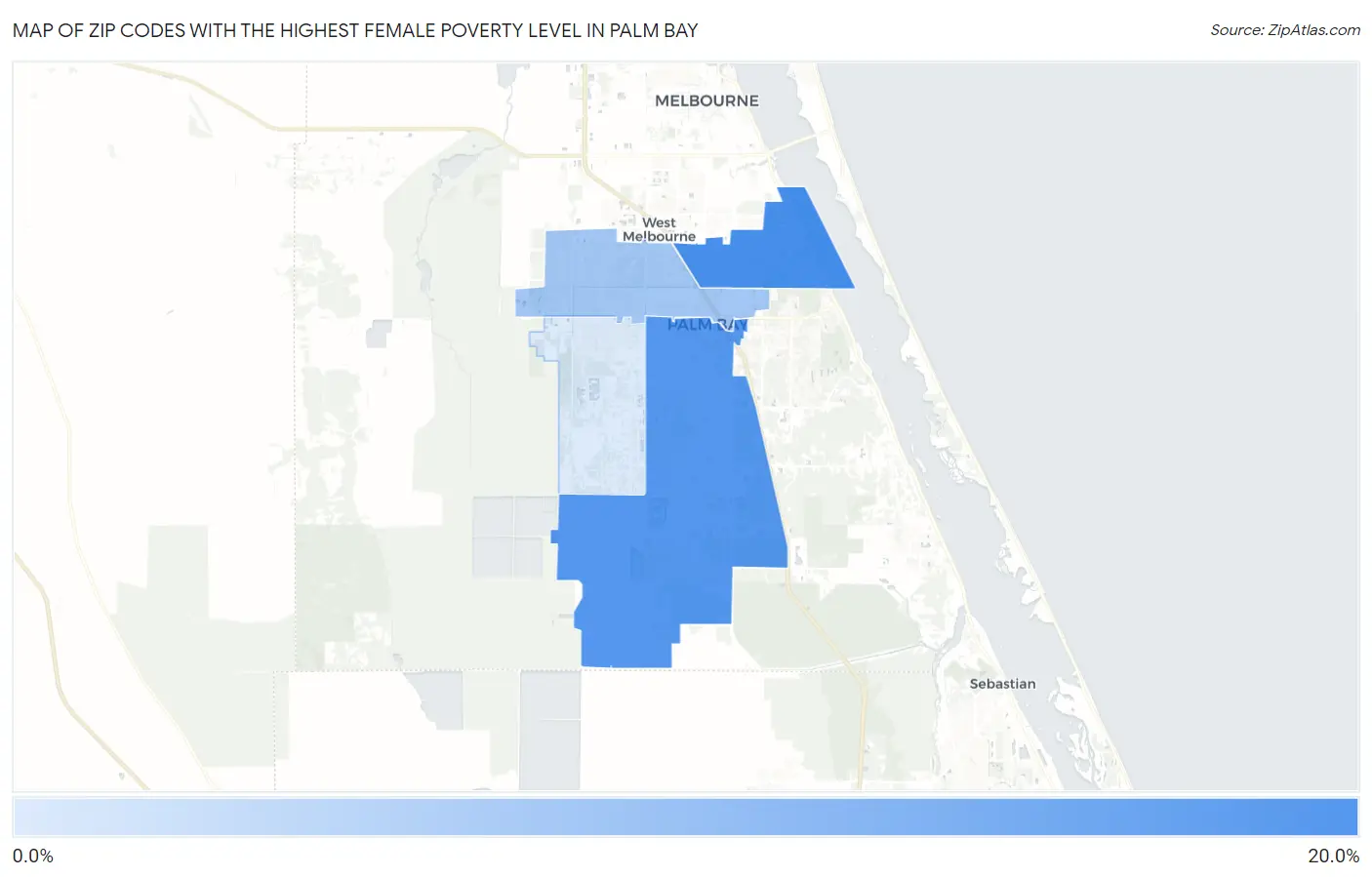 Zip Codes with the Highest Female Poverty Level in Palm Bay Map