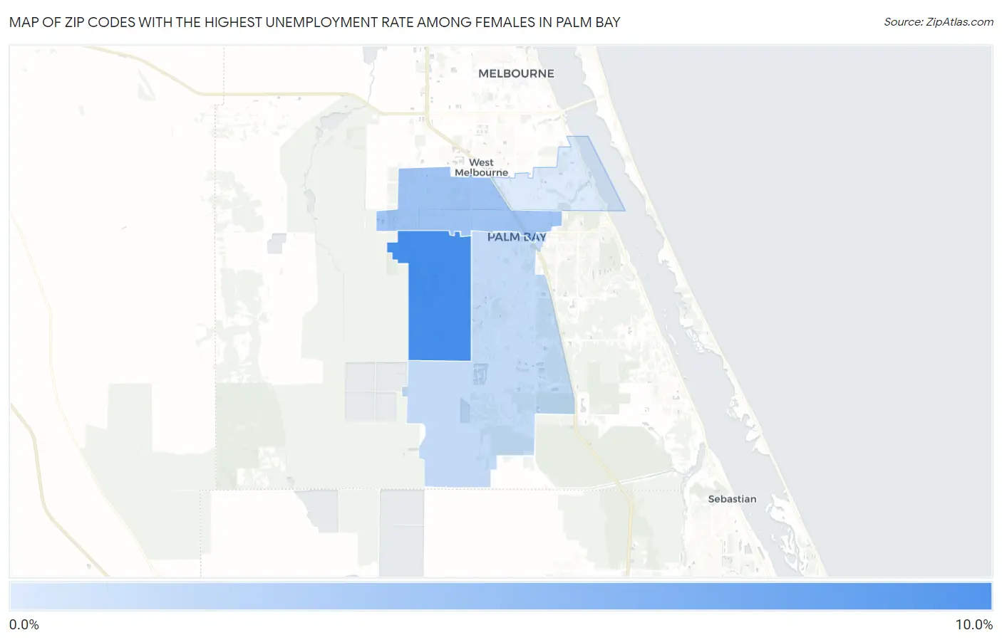 Zip Codes with the Highest Unemployment Rate Among Females in Palm Bay Map