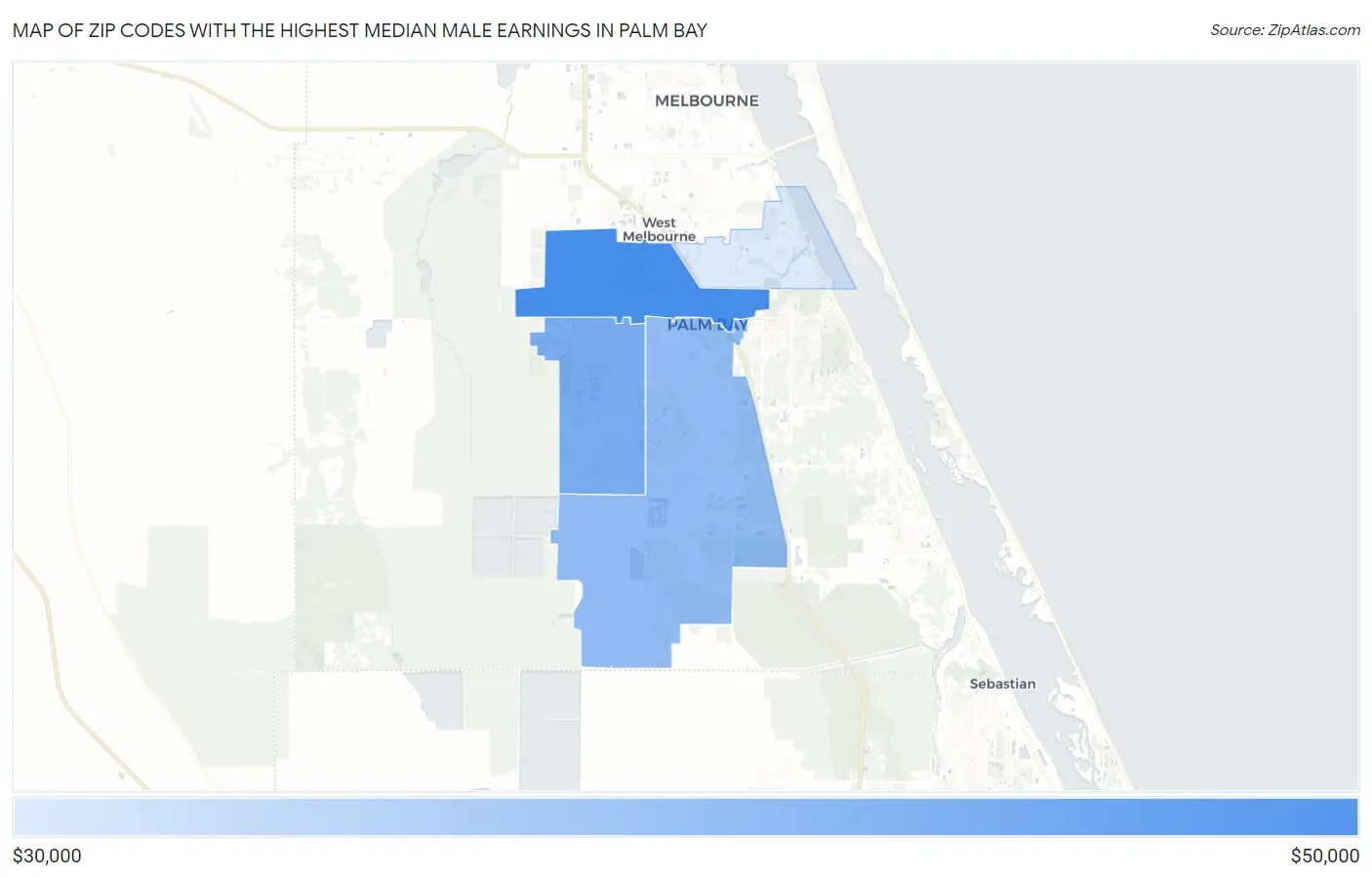 Zip Codes with the Highest Median Male Earnings in Palm Bay Map