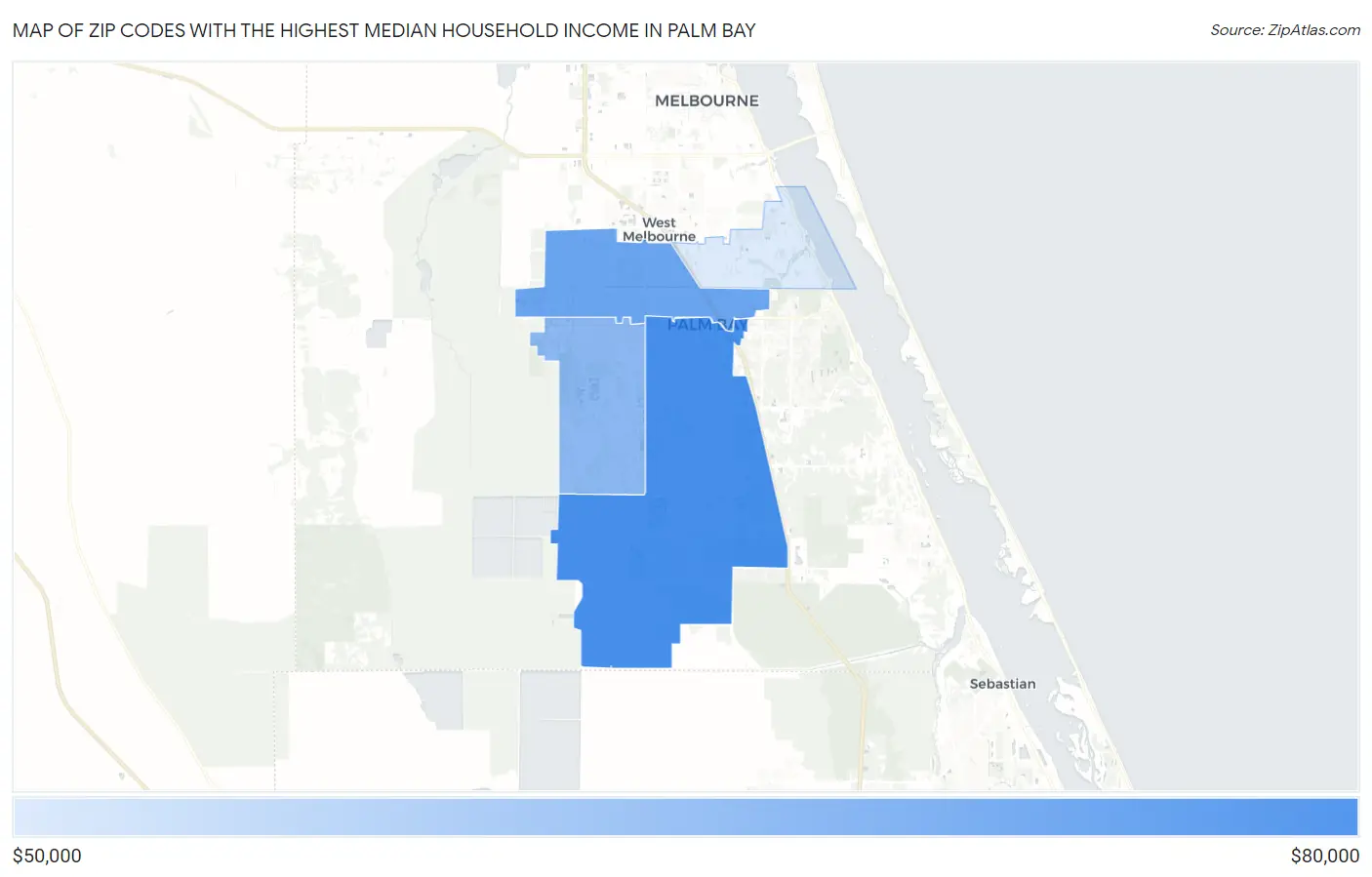 Zip Codes with the Highest Median Household Income in Palm Bay Map