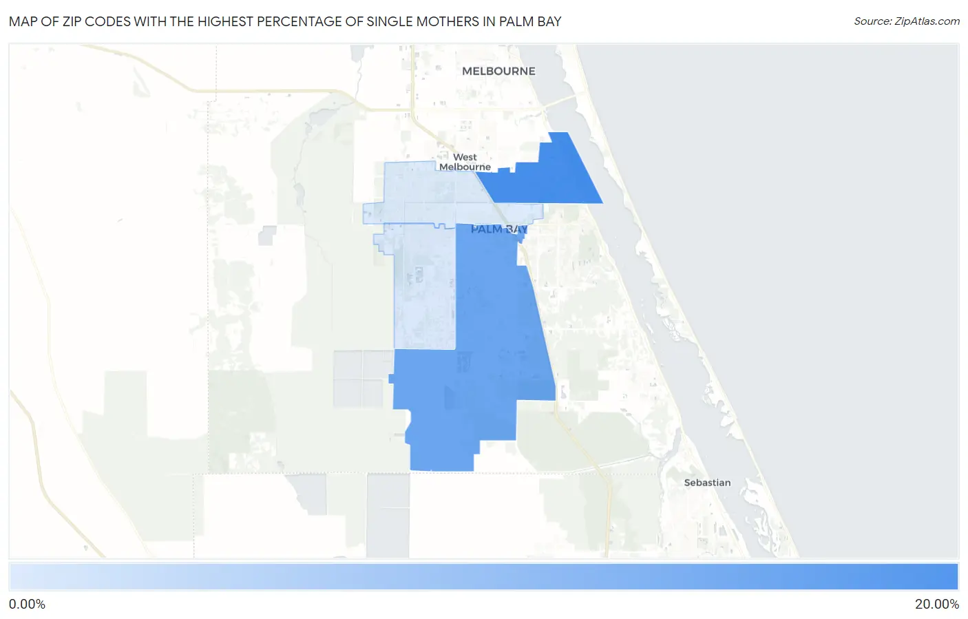 Zip Codes with the Highest Percentage of Single Mothers in Palm Bay Map