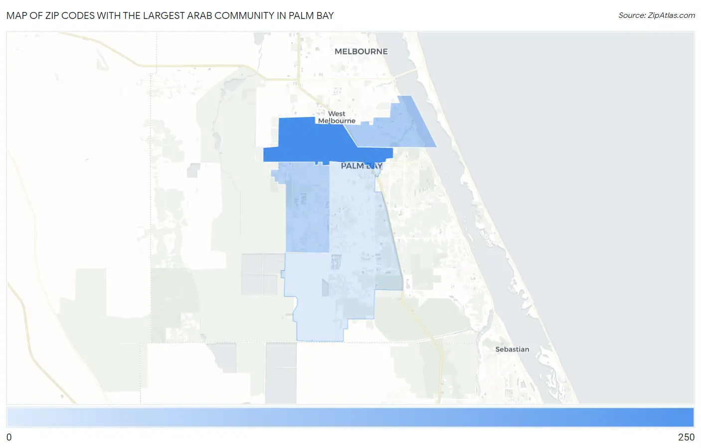 Zip Codes with the Largest Arab Community in Palm Bay Map
