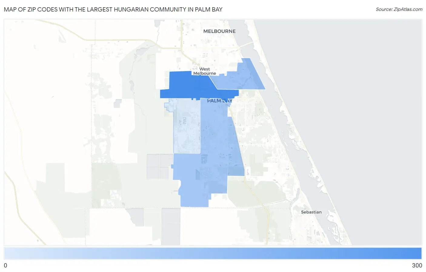 Zip Codes with the Largest Hungarian Community in Palm Bay Map
