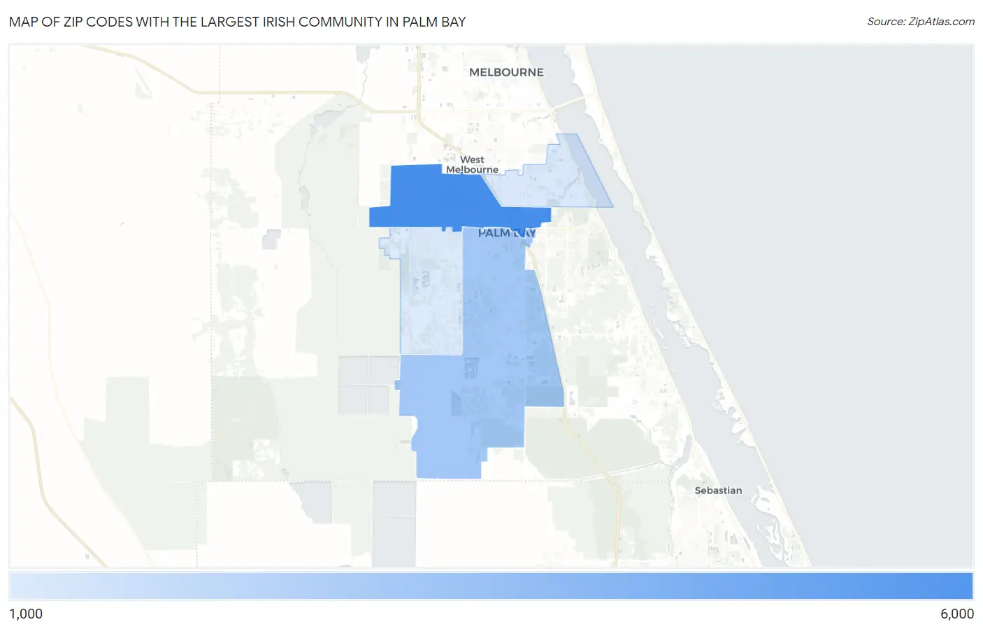 Zip Codes with the Largest Irish Community in Palm Bay Map