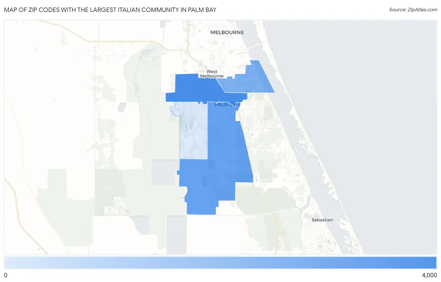 Zip Codes with the Largest Italian Community in Palm Bay Map