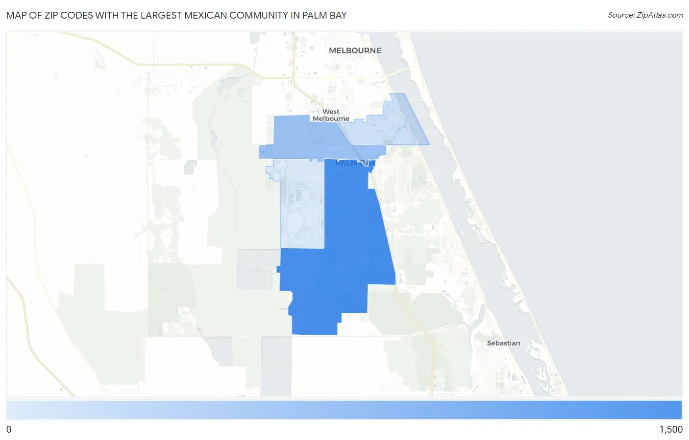 Zip Codes with the Largest Mexican Community in Palm Bay Map