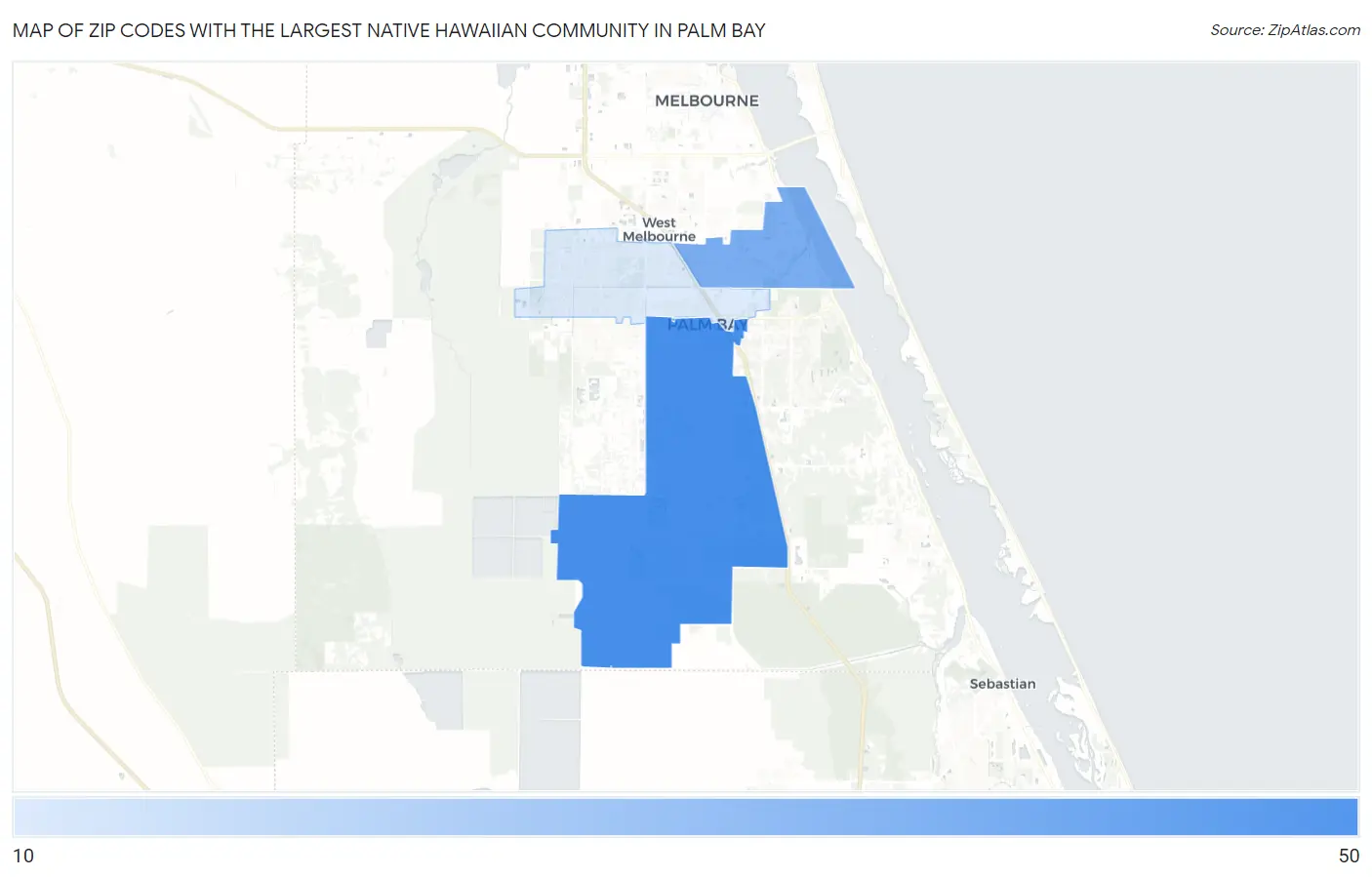 Zip Codes with the Largest Native Hawaiian Community in Palm Bay Map