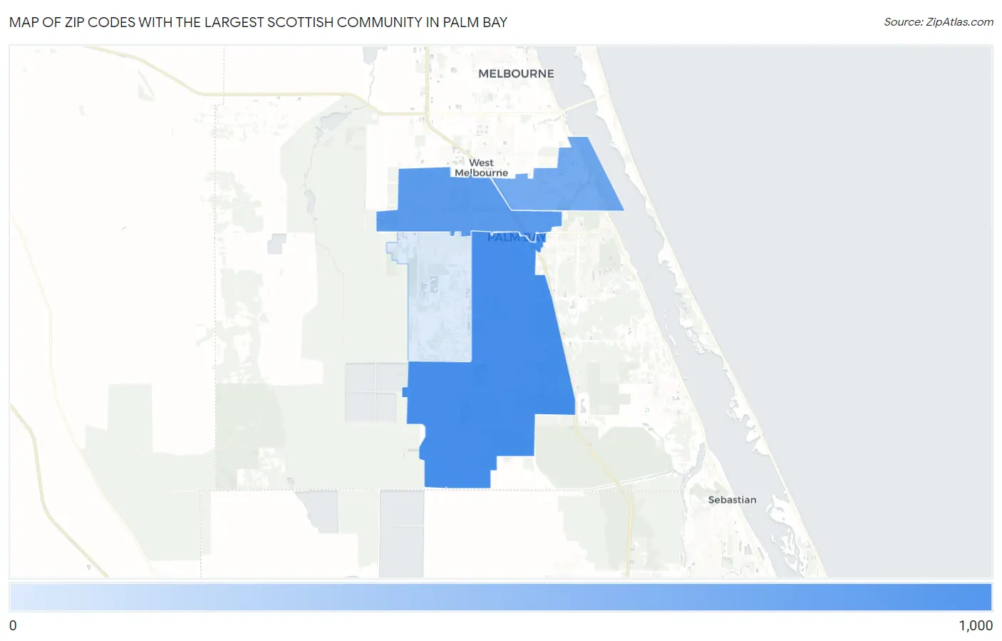 Zip Codes with the Largest Scottish Community in Palm Bay Map