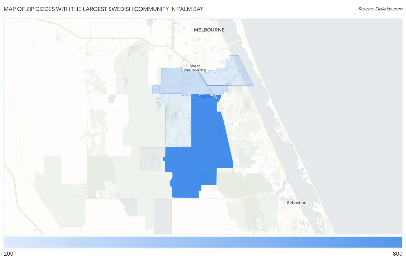 Zip Codes with the Largest Swedish Community in Palm Bay Map