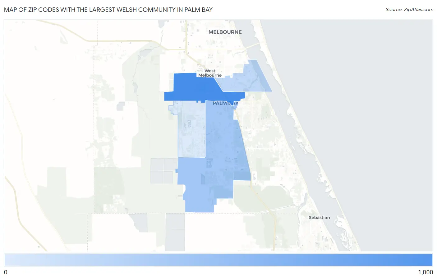 Zip Codes with the Largest Welsh Community in Palm Bay Map