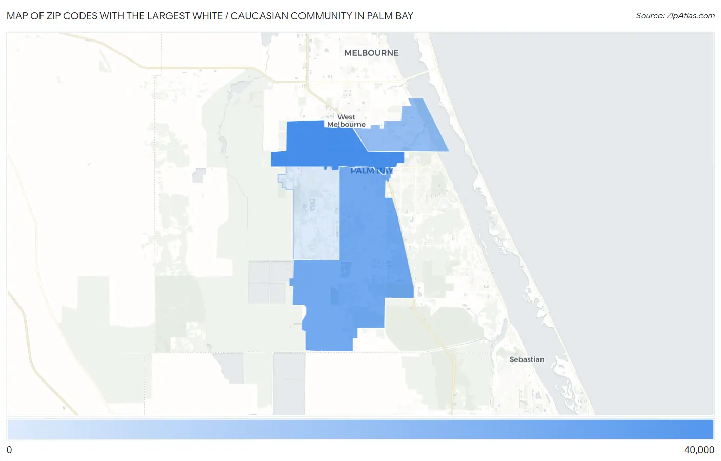 Zip Codes with the Largest White / Caucasian Community in Palm Bay Map