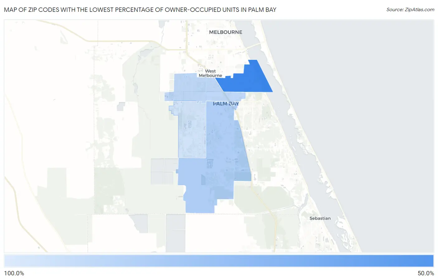 Zip Codes with the Lowest Percentage of Owner-Occupied Units in Palm Bay Map