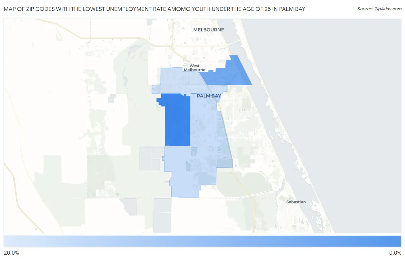 Zip Codes with the Lowest Unemployment Rate Amomg Youth Under the Age of 25 in Palm Bay Map