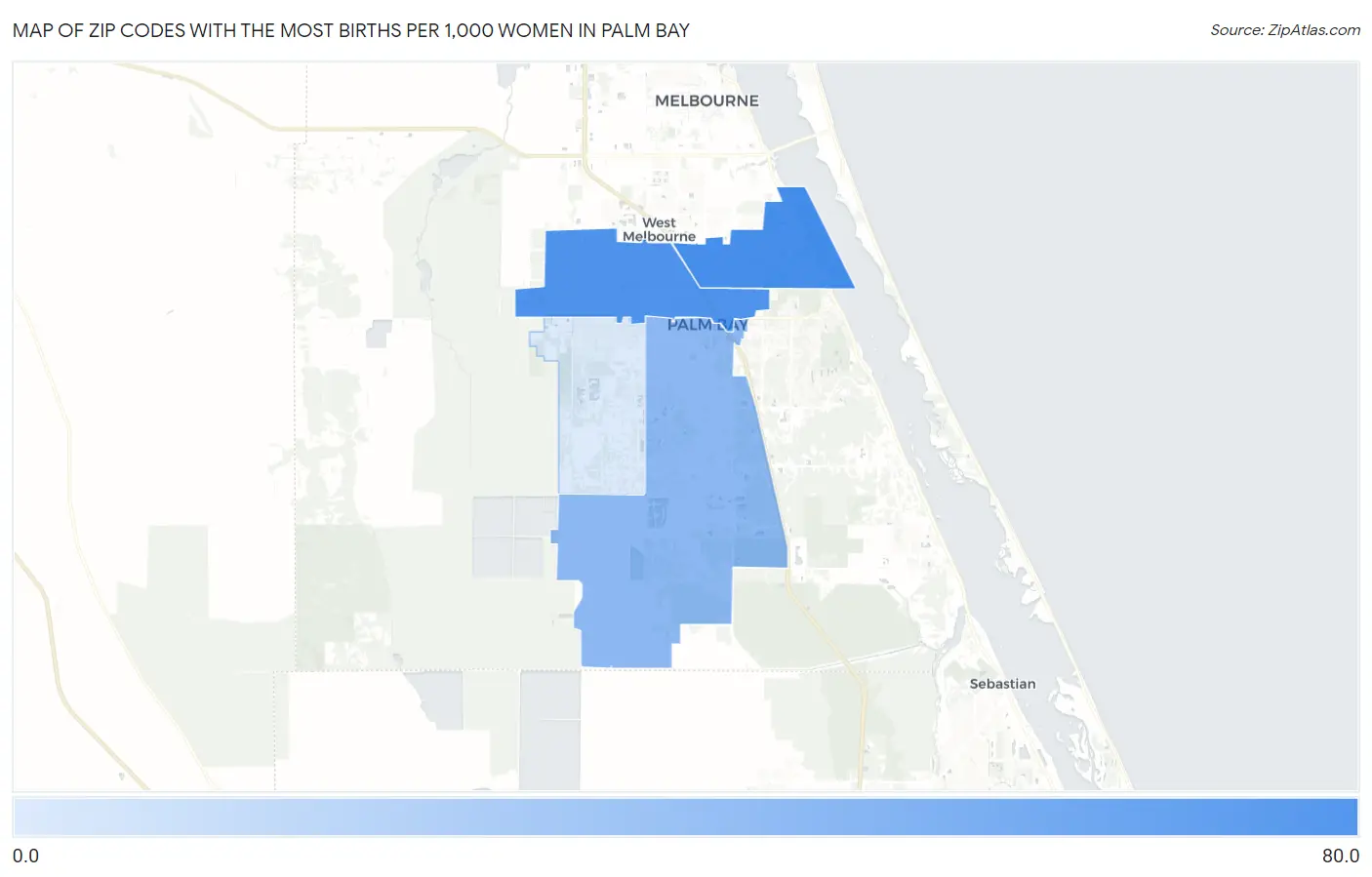 Zip Codes with the Most Births per 1,000 Women in Palm Bay Map