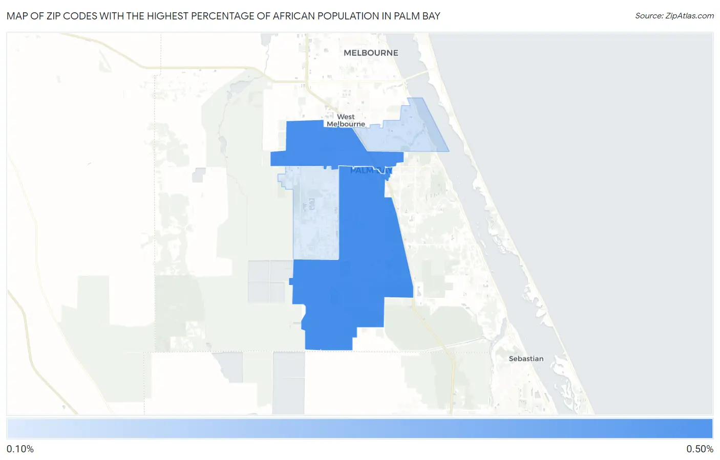 Zip Codes with the Highest Percentage of African Population in Palm Bay Map