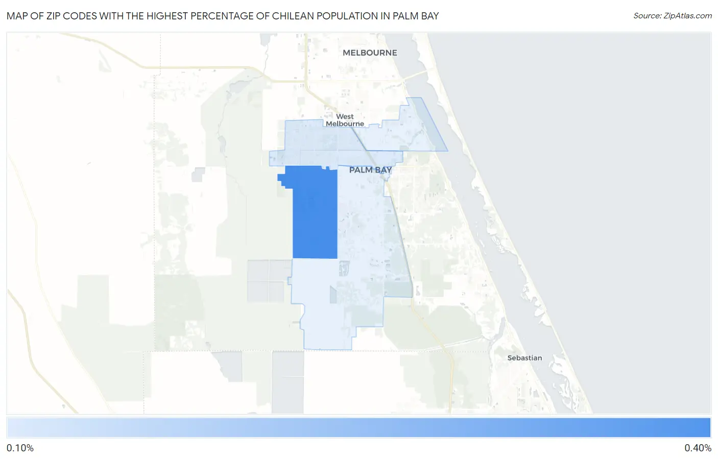 Zip Codes with the Highest Percentage of Chilean Population in Palm Bay Map