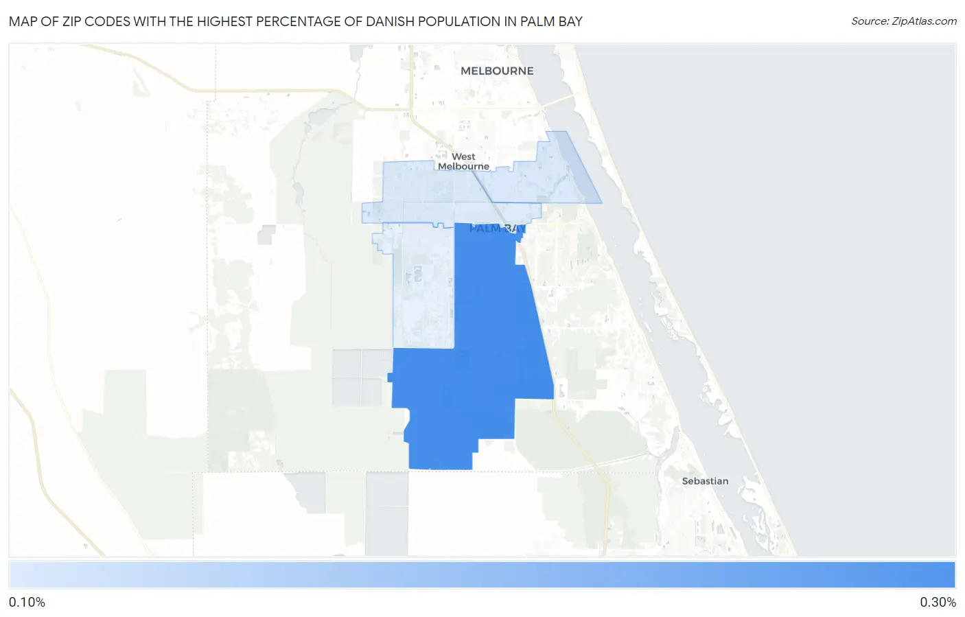 Zip Codes with the Highest Percentage of Danish Population in Palm Bay Map