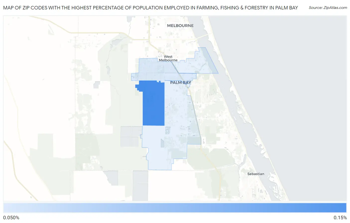 Zip Codes with the Highest Percentage of Population Employed in Farming, Fishing & Forestry in Palm Bay Map