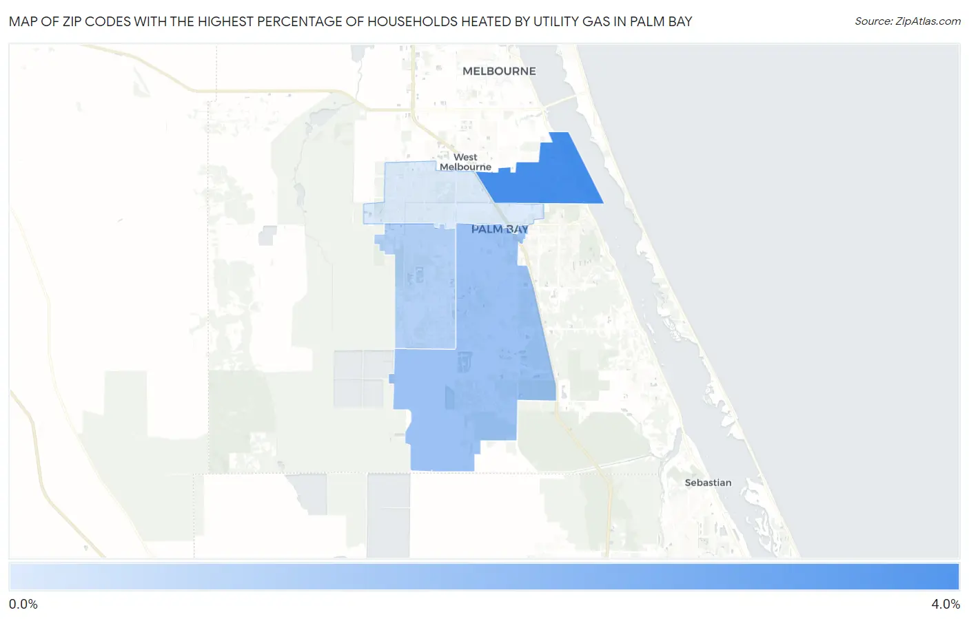 Zip Codes with the Highest Percentage of Households Heated by Utility Gas in Palm Bay Map