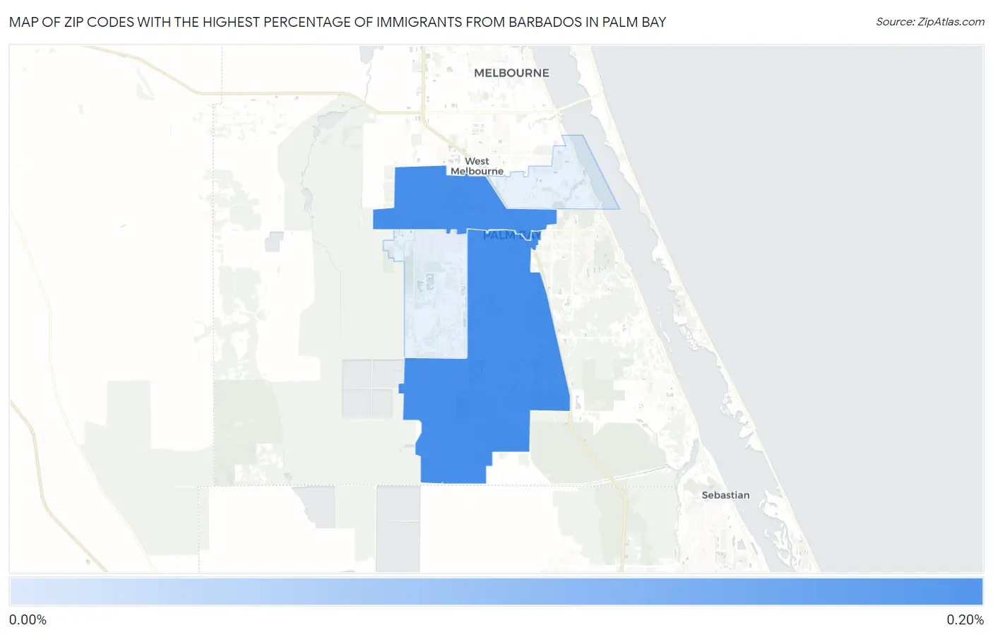 Zip Codes with the Highest Percentage of Immigrants from Barbados in Palm Bay Map