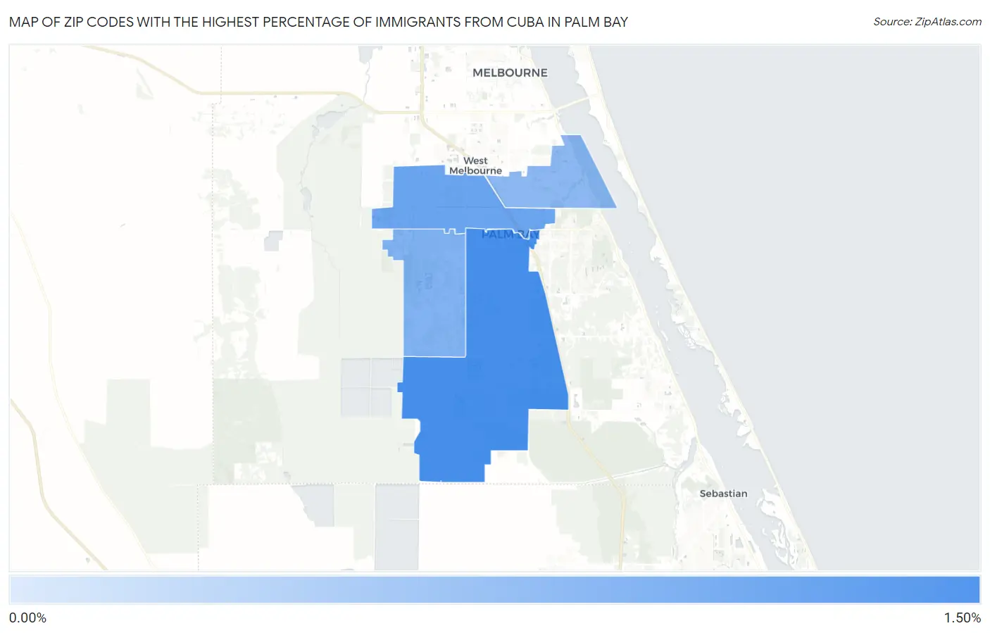 Zip Codes with the Highest Percentage of Immigrants from Cuba in Palm Bay Map