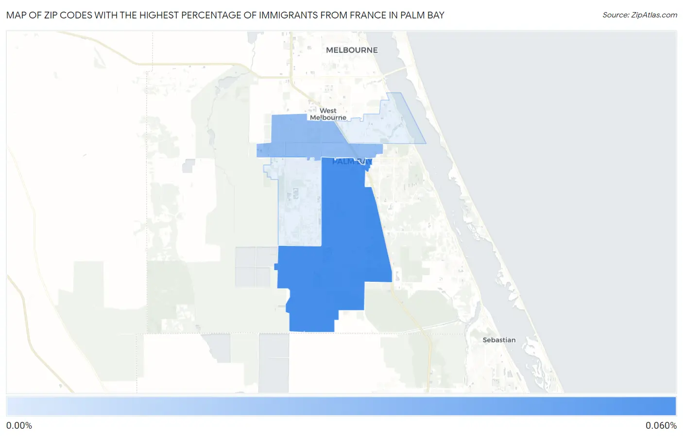 Zip Codes with the Highest Percentage of Immigrants from France in Palm Bay Map