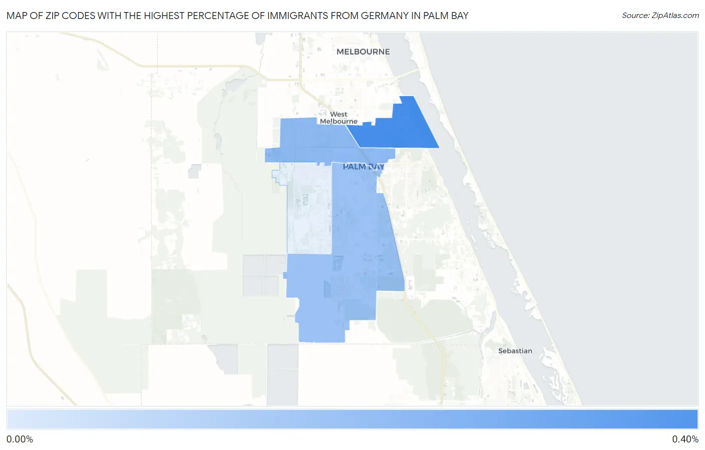 Zip Codes with the Highest Percentage of Immigrants from Germany in Palm Bay Map