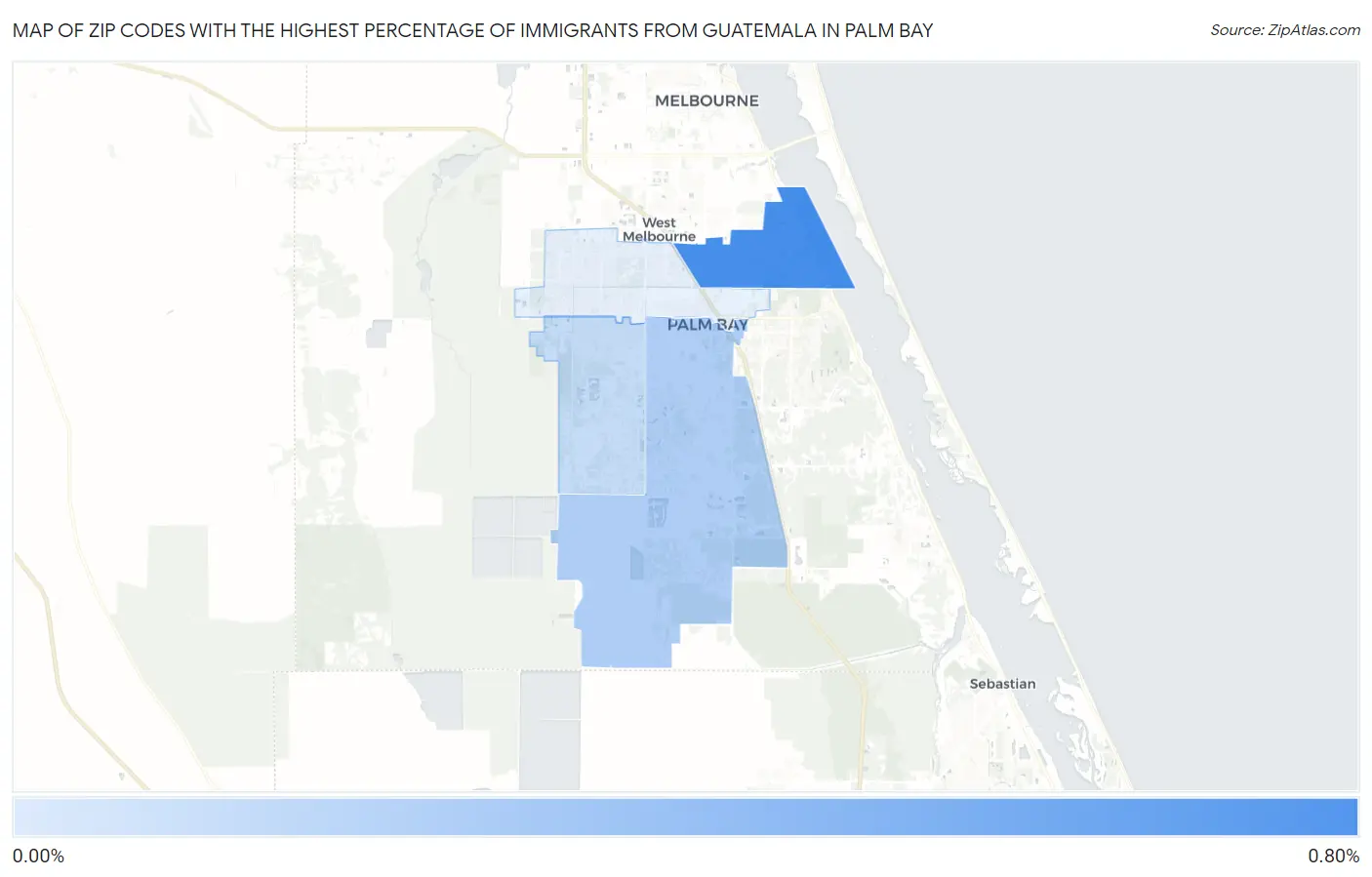 Zip Codes with the Highest Percentage of Immigrants from Guatemala in Palm Bay Map