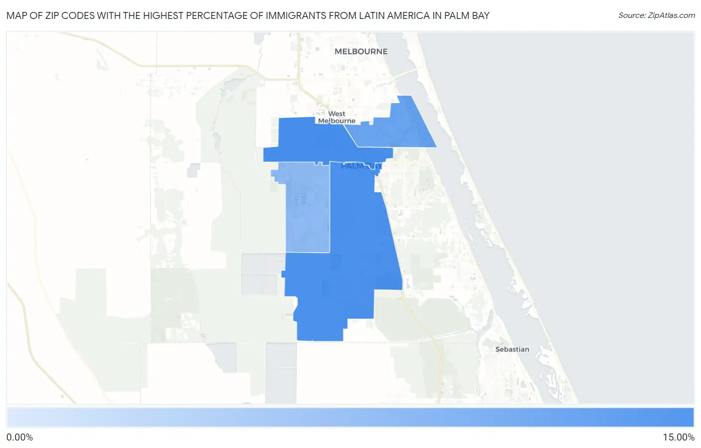 Zip Codes with the Highest Percentage of Immigrants from Latin America in Palm Bay Map